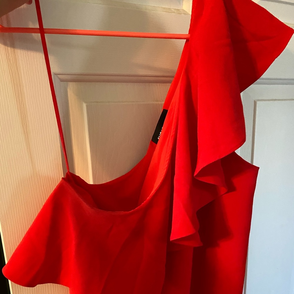One shoulder red dress... knee- length